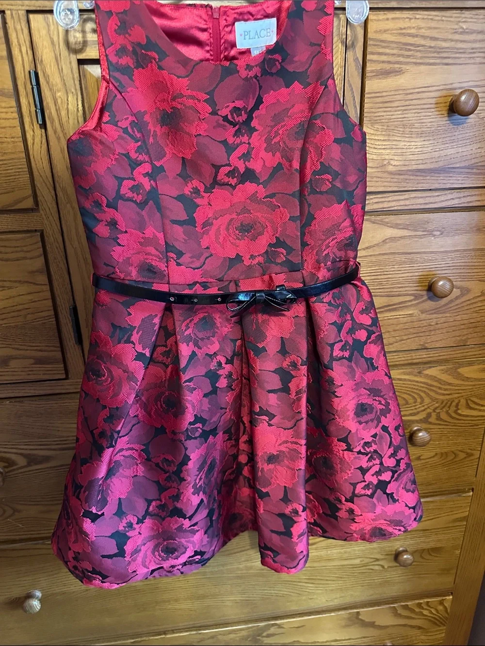 The Children's Place Red and Black Floral Jacquard Fit & Flare Dress